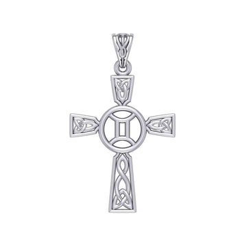 Celtic Cross Gemini Astrology Zodiac Sign Silver Pendant TPD5950 - Jewelry